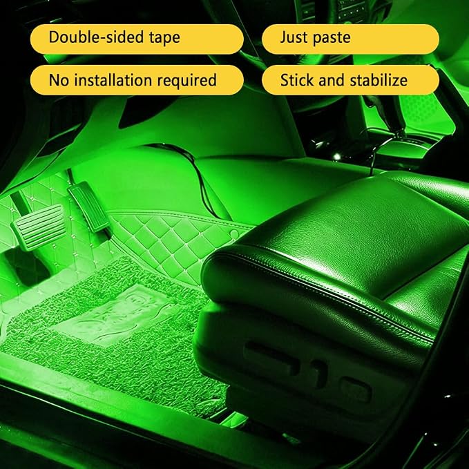 Car Interior LED Lights, Ambient Lighting Car Interior, Automotive Ambient Neon Light Kit with USB Port, Auto Accessories 4 in 1 Automotive Decoration Lighting for RV, Truck, Sedan (Green) - Image 6