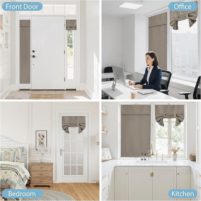 RYB HOME Blackout Door Curtains 80 inch Length, French Door Shades | Thermal Insulated, Self Adhesive, Privacy, For Patio Kitchen Front Entry Front Back Door Glass Window, W26 x L80, 1 Panel - Image 9
