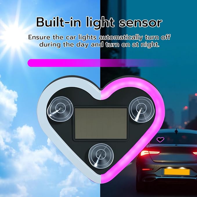 Mcbazel Car LED Ambient Light, Rechargeable Solar-Powered Heart-Shaped LED Light, 6 Lighting Modes, Romantic Car, Outdoor Decor, Ideal Gift for Couples, Women, Men - Pink (1 Pcs) - Image 2