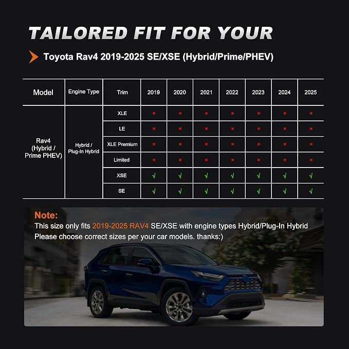 Custom Seat Covers for Toyota RAV4 Hybrid 2019-2025 | Fit SE&XSE Hybrid and Prime-Full Set Waterproof Faux Leather Car Seat Protectors (Black) - Image 2