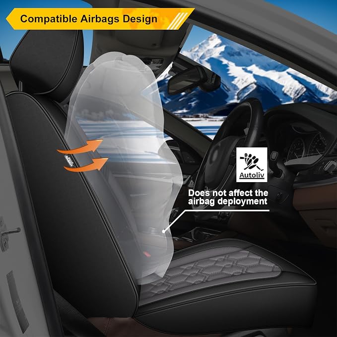 Front Seat Covers for Honda Insight 2010-2026 2027 Faux Leather | Waterproof Breathable Scratch Resistant 360° Wrap Airbag Compatible Easy Clean (2 Seats,Black & Grey ) - Image 2
