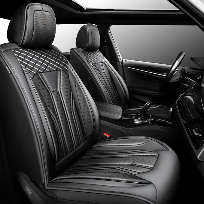 Fit Rogue Car Seat Covers Compatible with Nissan Rogue 2014-2026 - Premium Leather Waterproof Breathable，All-Weather Seat Cushion Protecto & Airbag Compatible （2 Front Seat, All Black by Unknown