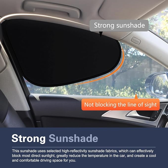 4 PCS Car Side Window Sun Shade, Polyester Sunproof Heat Insulation Front Rear Window Shades, Sun Block Privacy Protection Cover, Universal for Most Vehicles (Black) - Image 4