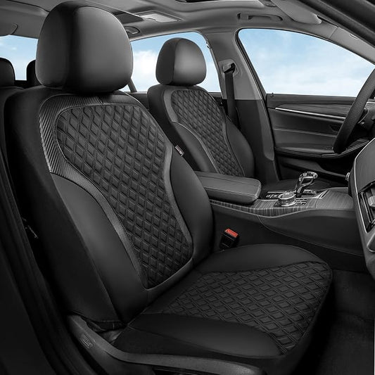 Coverado Front Seat Covers, 2-Pack Luxury Diamond Leather Car Seat Cover with Carbon Fibre Weave, Spill-Proof Driver Car Seat Protectors, Waterproof Seat Covers Universal Fit for Most Cars, Black by COVERADOAUTO