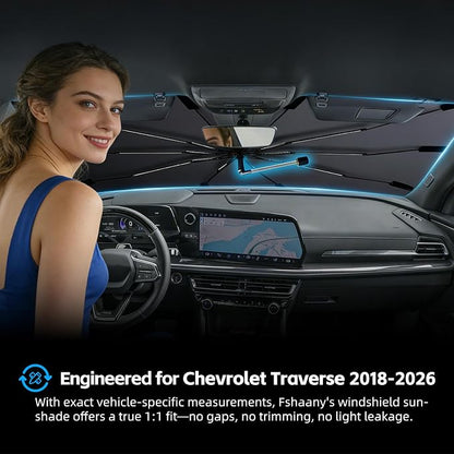 Windshield Sun Shade Umbrella for Chevrolet Traverse 2018-2026 Front Window | Heat-Reflective Window Shade, Umbrella Sunshade Cover Blocks Heat, Protects Interior, Vehicle-Specific Precision Fit - Image 2