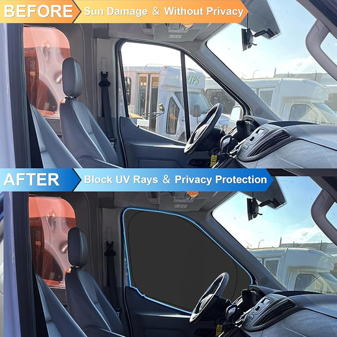 Front Windshield ＆ Side Window Sun Shade for 2015-2024 Fo-rd Transit Van High and Medium Roof, Foldable Window Sunshade Sun Visor Protector, Window Shades Blocks UV Rays Heat, Pack of 3 - Image 5