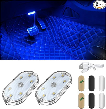 Wevdn 2 PCS Car LED Lights Interior Wireless, Magnetic Car Ambient Lighting with 6 Bright LED Lamp Beads, Portable USB Rechargeable Vehicle Interior Led Night Light for Car (Blue) by Unknown