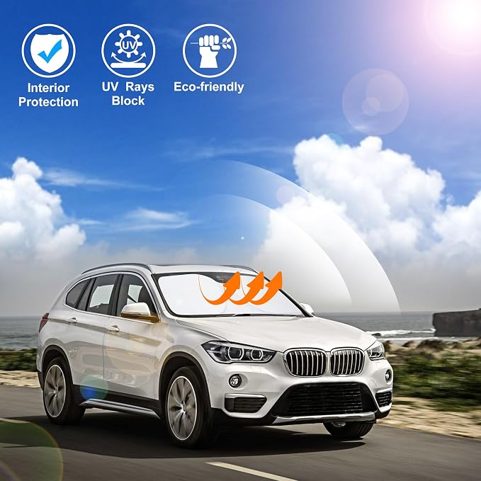Windshield Sun Shade for 2016-2022 BMW X1 F48 Accessories | Full covered, Foldable & Durable, Block UV Rays, Reduce Heat, Easy to install, Keep Car Cooler - Image 6