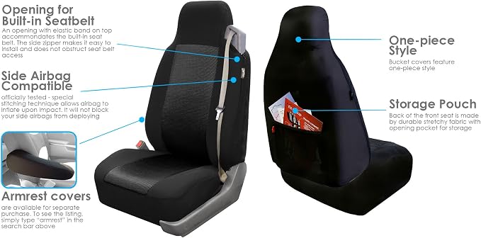 FH Group All Purpose Flat Cloth Car Seat Covers - Universal Fit, Full Set Seat Covers, Washable, Fit Most Car, Truck, SUV, Van - Black - Image 4
