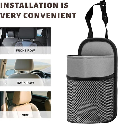 2 in 1 Large Car Cup Holder, 80 oz Multi-Function Auto Water Bottle Storage Bag with Mesh Pocket, Universal Hanging Seat Side Organizer Cup Holders for Car SUV Truck (Gray) - Image 6