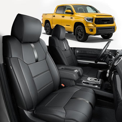 Super Cover Front Seat Covers for Toyota Tundra 2014–2021 (Bucket Seats Only), Full Coverage Front Leather Seat Protectors for Tundra Crewmax/Double Cab Pickup Accessories, Carbon Fiber, 2 PCS - Image 9