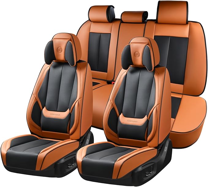 Coverado Car Seat Covers, Seat Covers for Cars, Waterproof Leather Auto Seat Protectors, Leather Car Seat Cushion, Car Interiors Accessories Universal Fit for Most Cars by COVERADOAUTO