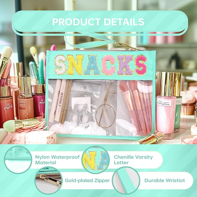 Siwara Snack Bags Clear Pouch Travel Makeup Bag Chenille Letter Bags for Zipper Pouch Clear Cosmetic Bag Clearly Tote Bag Makeup Travel Bags for Women - Image 3