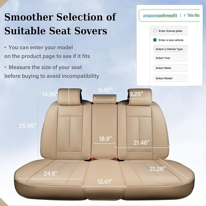 Coverado Backseat Cover for Dogs, Car Seat Protector for Back Seat, Car Seat Covers Beige, Car Seat Cushion Nappa Leather, 3-Pieces Waterproof Seat Covers Carseat Cover Universal Fit for Most Cars - Image 5