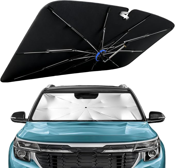 Windshield Sun Shade for KIA Seltos 2021-2026 with 360° Rotating Shaft | Custom Fit Umbrella Sunshade for UV Blocking, Interior Heat Protection, Easy Storage, UPF 50+ Cool Windshield Cover by Lonyaqui