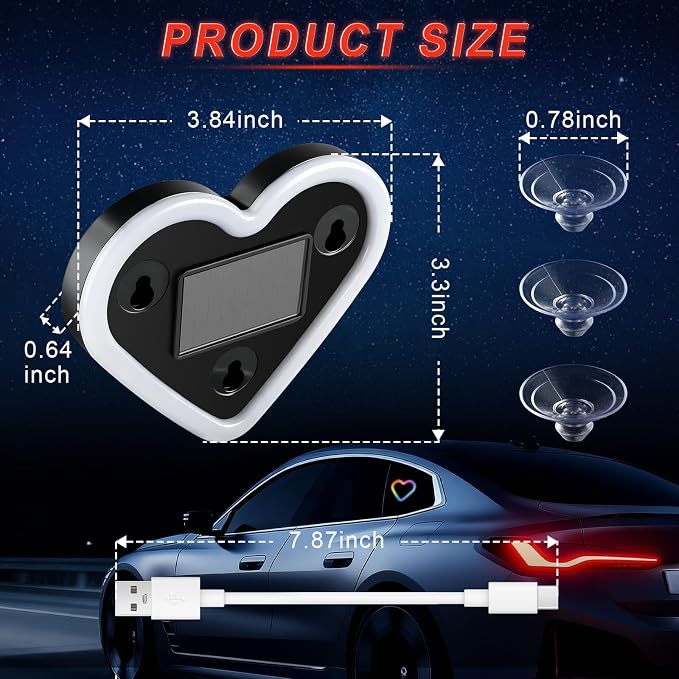 iFunyLED Heart-Shaped Solar Powered Car LED Interior Ambient Light, Wireless Lamp with 8 Lighting Modes, Dual Charging & Dual Sensor Design, Cute Car Accessories Gift for Women, Pack of 1 (Multicolor) - Image 2