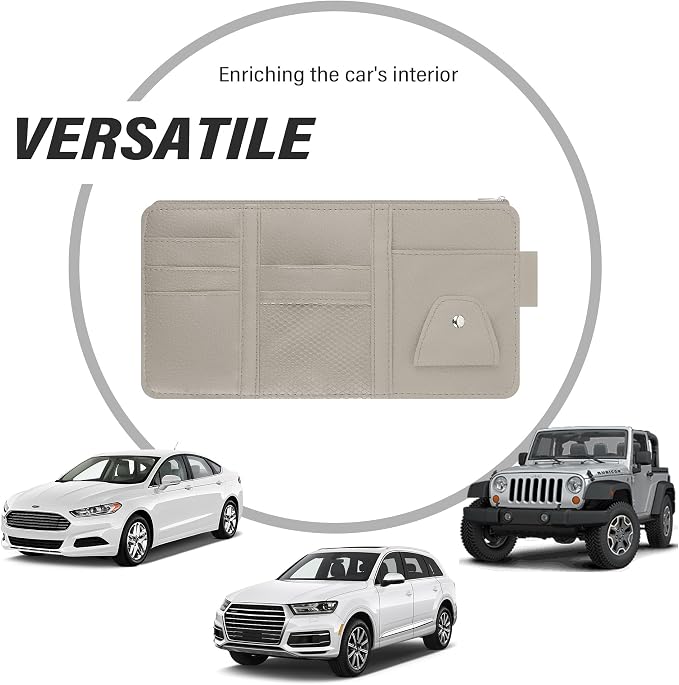 Car Visor Organizer with Sunglass Holder,Multi-Functional Car Sun Visor Organizer with Zipper for Cards,Money,Tickets,Leather Interior Accessories (Gray) - Image 6