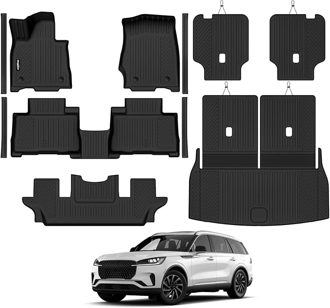 Floor Mats for 2020-2026 Lincoln Aviator 6 Seats Accessories | (with Center Console) Trunk Mat and 2nd/3rd Backrest Mat & Door Sill Guard All Weather TPE Protector Floor Liner by Bingoliner