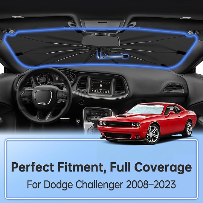 Windshield Sun Shade Umbrella for Dodge Challenger 2008–2023 Front Window | Double Layer Sunshade for Front Windshield for Challenger,Aotmotive UV Protection Sun Blocker & Heat Shield - Image 2