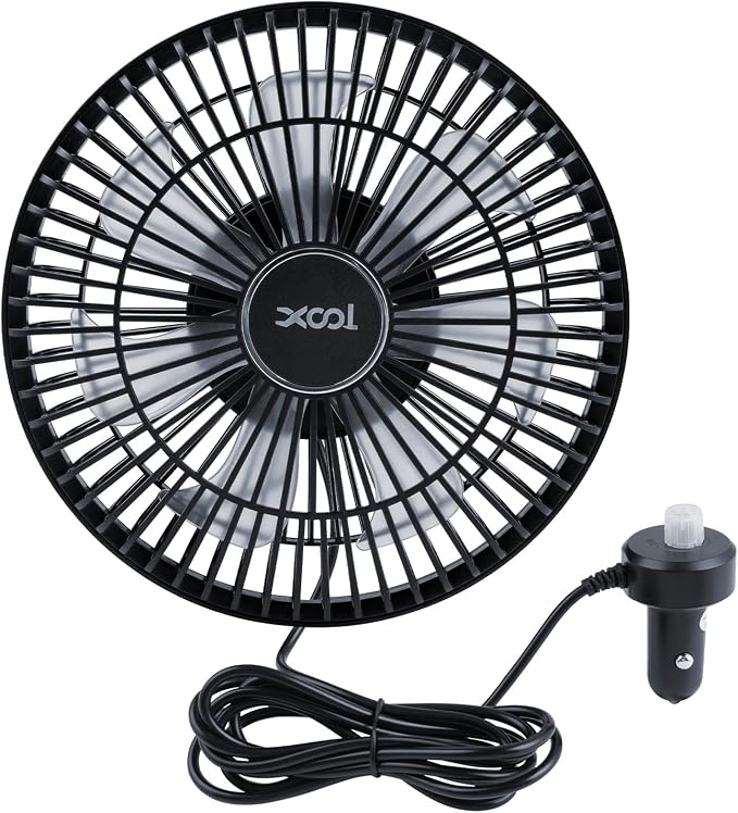 XOOL Clip Car Fan, 9 Inches 12V/24V Fan, 360° Rotatable Electric Cooling Clip on Fan with Stepless Speed Regulation for SUV, RV, Truck by XOOL