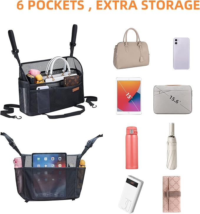 WLLWOO Car Net Pocket Organizer Purse Holder Console Front Seat Storage | Multi Pocket Car Seat Organize Bag Handbag Holder Between Seats Back Barrier - Image 4