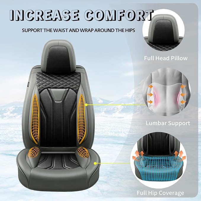 Fit Land Cruiser Premium Leather Car Seat Covers for Toyota Land Cruiser 2000-2025 2026 - Waterproof，Breathable，All-Weather Seat Cushion Protecto & Airbag Compatible, 2 Front Seat Gray&Black - Image 6