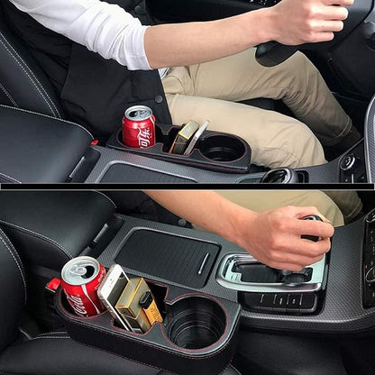 Car Cup Holder, Car Seat Gap Filler Organizer, PU Leather, Black - Image 8
