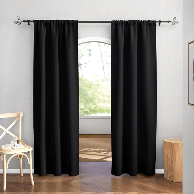 RYB HOME Blackout Curtains for Bedroom Living Dining Room 84 inches Long | Privacy Protection, Thermal Insulated, Sunlignt Heat Blocking, Drapes for Nursery Rental Room, W42 x L84, Black, 2 Panels - Image 2