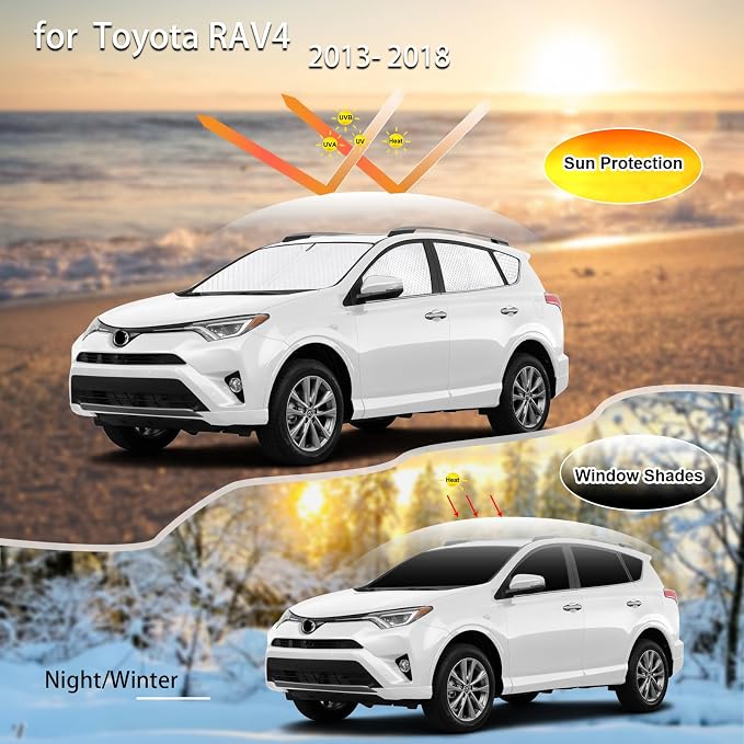 KMF 8pcs Thicken Sun Shades for Toyota RAV4 2013-2018 Accessories, Full Car Window Covers Sunshade for Windshield Side Rear, UV Block and Blackout Privacy for Car Camping Outdoor - Image 5
