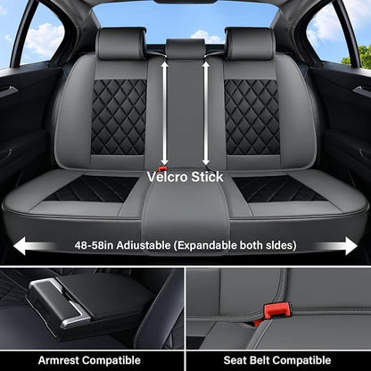 Coverado Seat Covers Full Set, Faux Leather Seat Covers for Car, Waterproof Car Seat Protectors 5 Seats, Automotive Seat Covers Universal Fit for Most Cars SUV Trucks- Gray&Black - Image 3