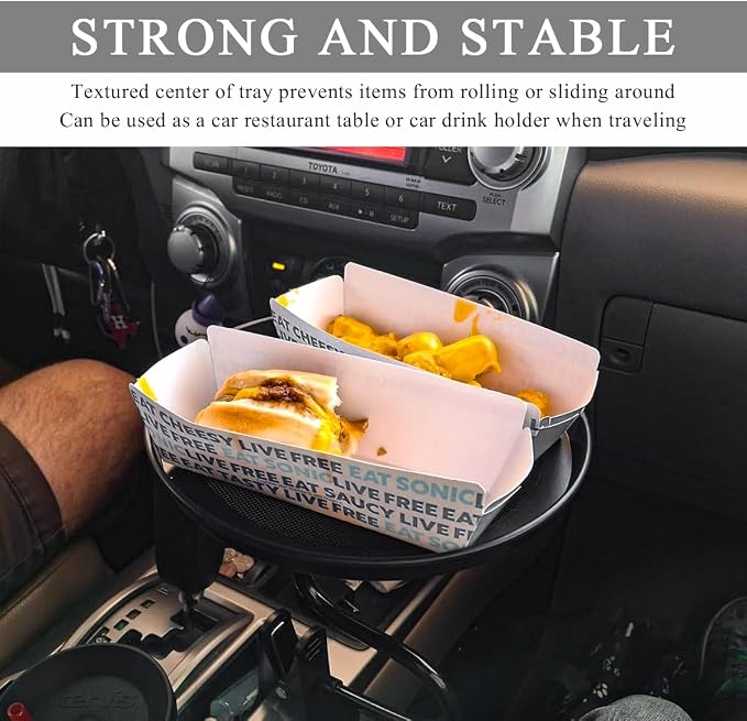 Adjustable Food Tray for Car, 360° Swivel Non-Slip Car Drink Cup Snack Table Clip Type Dining Trays, 8.7 Inch Rotating Food Table Folding Storage Tray for Most Vehicles - Image 5