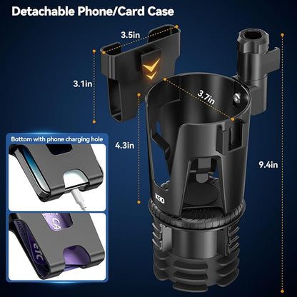 KDD Car Cup Holder Expander - 3 in 1 Cup Holder Adapter with Adjustable Base - Detachable Phone Holder & 360° Rotation Food Tray for Car - Compatible with Vehicles, Car, Road Trip Essentials - Image 4