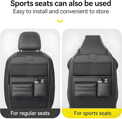 2 Pack Universal Premium Leather Foldable Car Backseat Organizer with Table Tray, Seat Back Protector with Touch Screen Pad Phone Holder, Car Storage Pockets Tissue Box with School Bags Hooks - Image 7