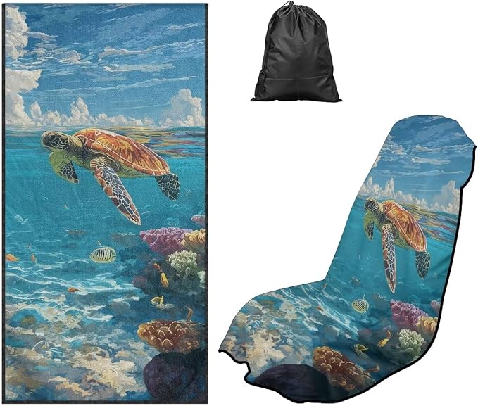 60 x 33 Inch Car Seat Covers Towel Sea Turtle Print Car Seat Protector Front Seats Only with Storage Bag Quick-Dry Sweat Towels for Gym Workout, Running, Swimming, Beach and Hiking by Baxinh