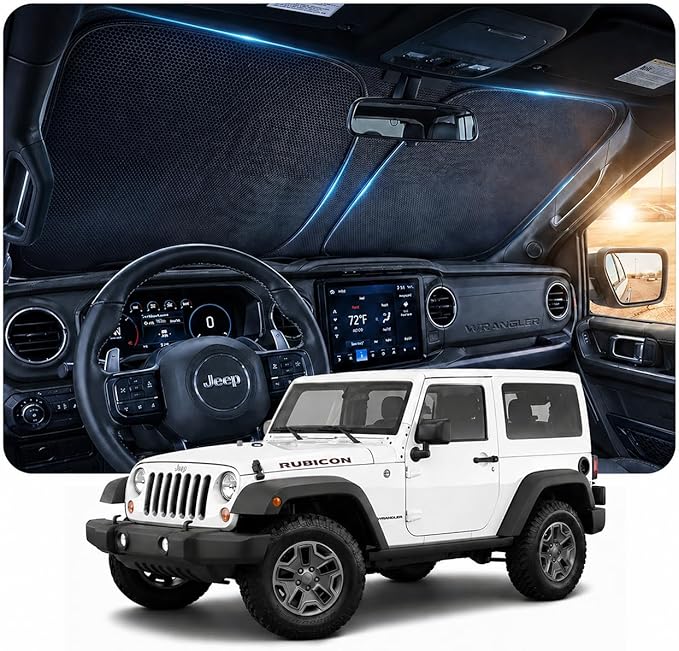 [2026 Upgraded] DooGooCoo Windshield Sun Shade for Jeep Wrangler & Gladiator 2011-2025 2026[Cooling Ice-Crystal, 100% Sun Block] Jeep Windshield Sun Shade for Wrangler Sunshade & Gladiator Sunshade. by DooGooCoo