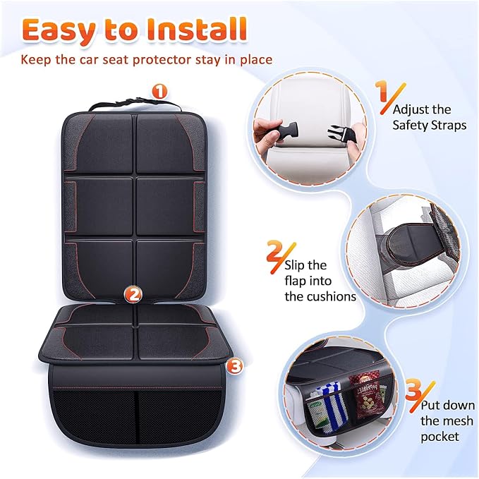 Gimars XL Thickened Car Seat Pad, Pack of 2, [ISOFIX Suitable], Universal Waterproof 600D Oxford Car Seat Protector with Mesh Pockets, Universal for SUVs, Cars and Trucks, Black - Image 5