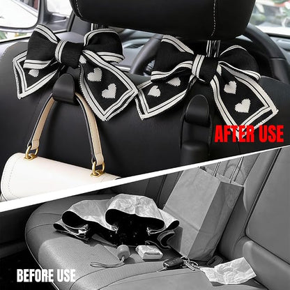 2PCS Car Seat Headrest Hooks, Car Purse Hook, Cute Bow Knot Vehicle Seatback Hanging Storage Organizer, Auto Seatback Decor Organizer Hanger for SUV Truck (Black/White) - Image 4