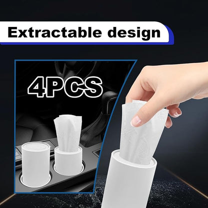 4PCS Car Tissue Holder, Pull Out Cars Tissue Holder, Refillable Tissues Cylinder Travel Tissue Tubes Box Container Multifunctional Car Tissue Box Fits for Cup Holder Round (White) - Image 4