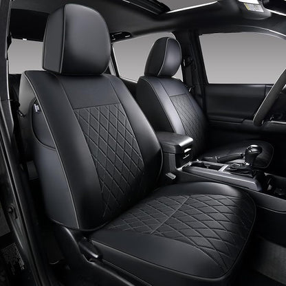 Coverado Tacoma Front Seat Covers, Car Seat Covers Custom Fit for 2016-2023 Toyota Tacoma Double & Crew Cab, Faux Leather Seat Covers Protector Tacoma Accessories (Black) by COVERADOAUTO