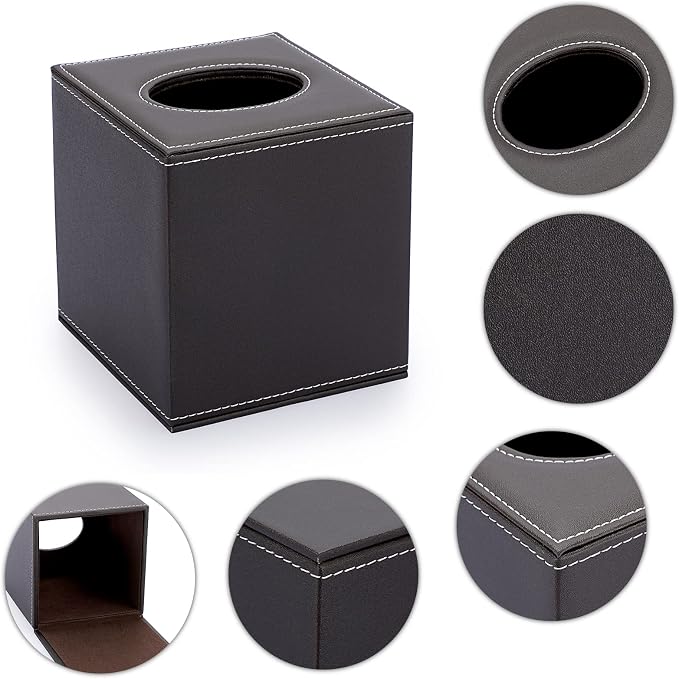 Sumnacon Square Tissue Box Cover,Magnetic Bottom PU Tissue Box Holder,Brown | Cube Leather Tissue Box Covers,Decorative Tissue Box for Bathroom Vanity Dresser Night Stand Table Countertop Office Car - Image 4