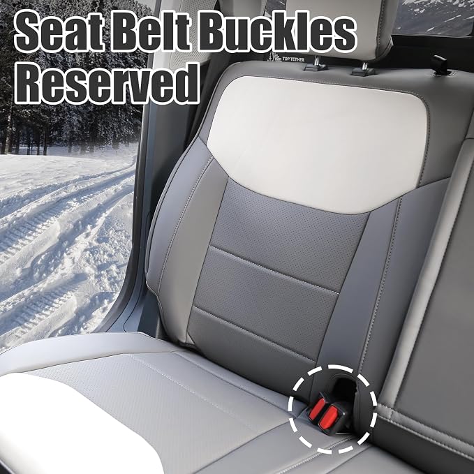Mabett Seat Covers for 2022-2026 Maverick Accessories (Gray & White) | Full Set Seat Protectors, PU Leather, Waterproof, Breathable Fabric, Airbag Compatible, Safety Belt Cutouts - Image 5