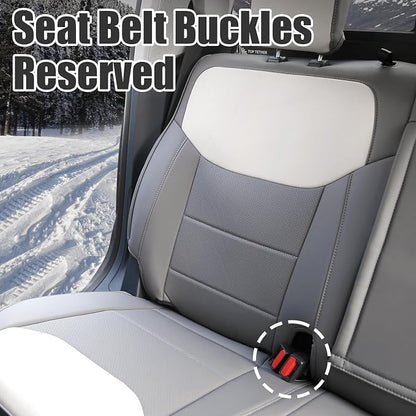 Mabett Seat Covers for 2022-2026 Maverick Accessories (Gray & White) | Full Set Seat Protectors, PU Leather, Waterproof, Breathable Fabric, Airbag Compatible, Safety Belt Cutouts - Image 5