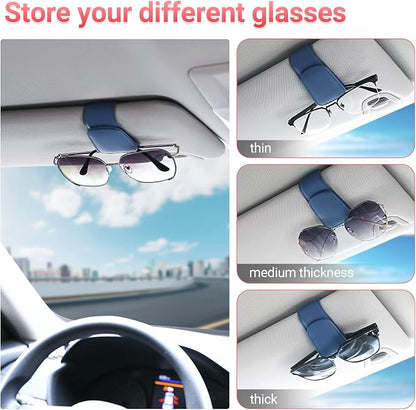 Sunglass Holder for Car Sun Visor Sunglasses Clip Car accessories -Blue | sun visor organizer, ticket card clip, eyeglass sunglasses holder, one-handed magnetic, anti-scratch, car stuff for women men - Image 3