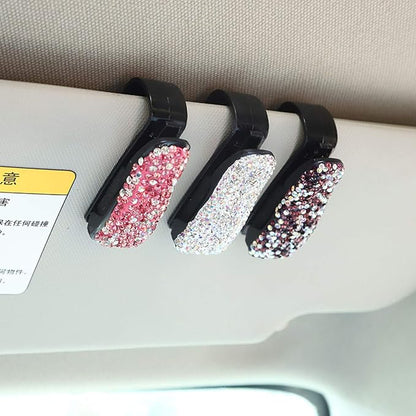 Glasses Holders for Car Sun Visor, 2 Pack Bling Crystal Rhinestones Fashion Car Eyeglasses Sunglasses Hanger Mount with Ticket Card Clip for Women Girls (Red) - Image 6