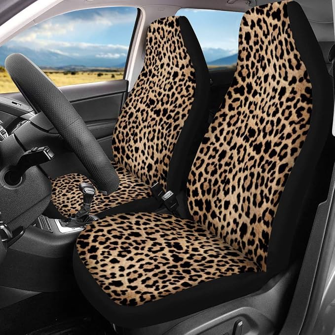 Trendy Leopard Animal Print Car Front Seat Covers Set of 2 Wild Cheetah Pattern Vehicle Seat Protector Car Covers for Cars Sedan SUV - Image 2