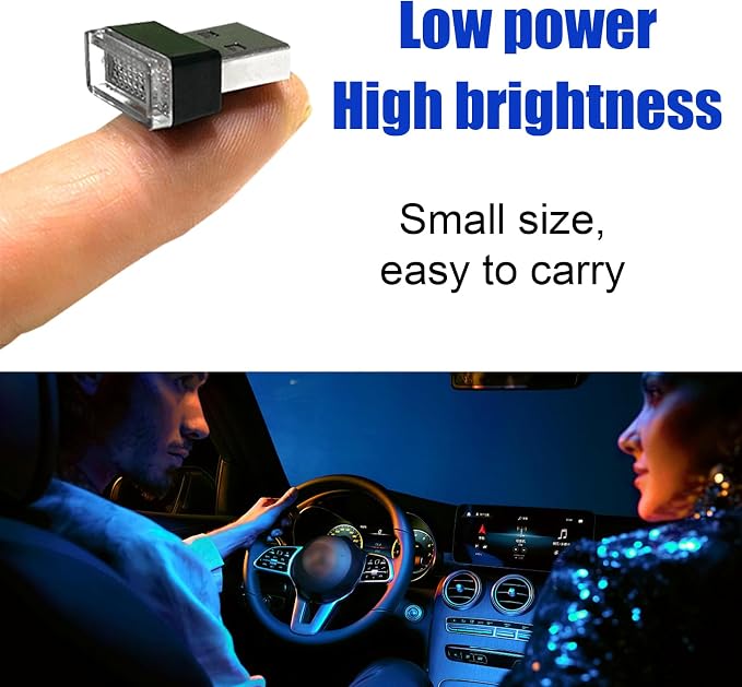 4 PCS USB LED Car Interior Atmosphere Lamp, Portable Mini LED Night Light, Plug-in USB Interface Trunk Ambient Lighting Kit, Universal Interior Car Accessories (Ice Blue) - Image 6