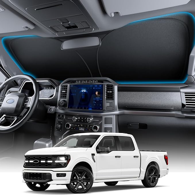 Wigoo for Ford F150/250/350/450 Windshield Sunshade, OEM Design, Keeps Cool | Custom Fit, 100% Sun Block, Foldable Heat Insulation, with Storage Bag, Compatible with Ford F150/250/350/450 (2015-2026) by wigoo