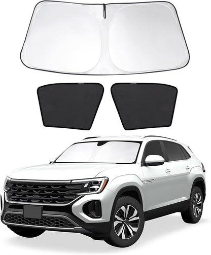 3PCS Car Window Shades Front Windshield Sun Shade Foldable Window Shade Custom Fit for Volkswagen Atlas VW Atlas Cross Sport 2018-2026 Shades Windows Anti-UV Rays Block Heat by FannycCargoCover