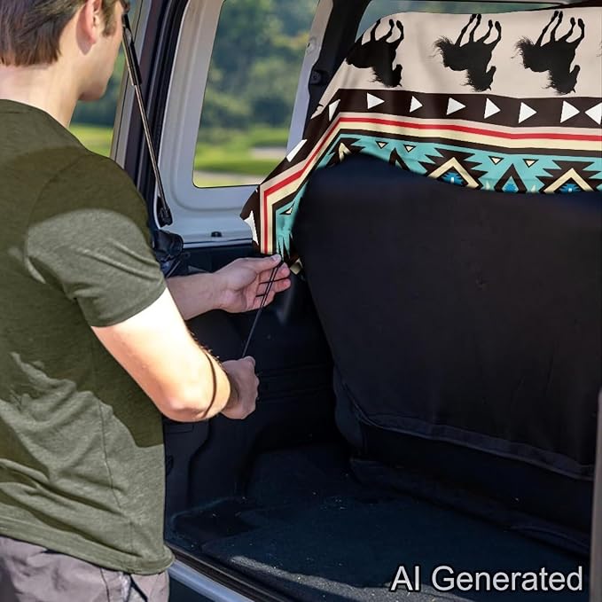 Aztec Horse Southwest American Tribal Print Back Seat Cover for Car Trucks Van SUV, Waterproof Rear Bench Towel Seat Covers for Dogs and Kids, Sweat-Absorbent Automotive Backseat Protector - Image 5