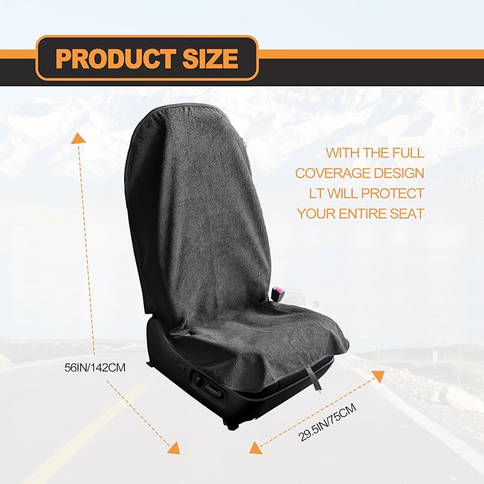 KEVWR Car Waterproof Towel Front Seats Seat Covers, Washable Seat Protector, Fit Beach Swimming Outdoor Sports, Compatible with Most Cars Trucks Suvs Car (Black) - Image 2